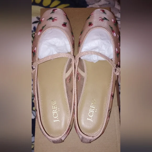 NWT J. Crew Mesh Embroidered Mary Jane Flats Blush 9 - Picture 4 of 8